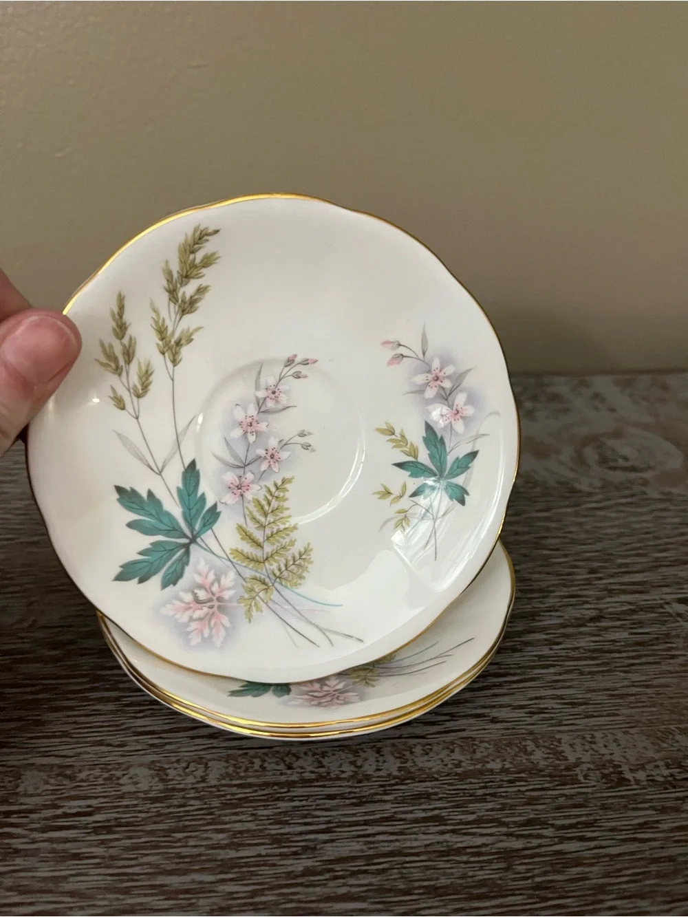 1950’s Vintage Queen Anne “Louise” Bone Chine Saucers, Set of 5